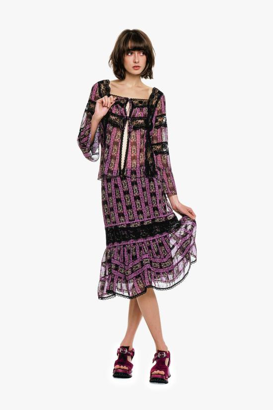  안나 수이 블라우스 카메오 스트라이프 프린트 타이 - ANNA SUI