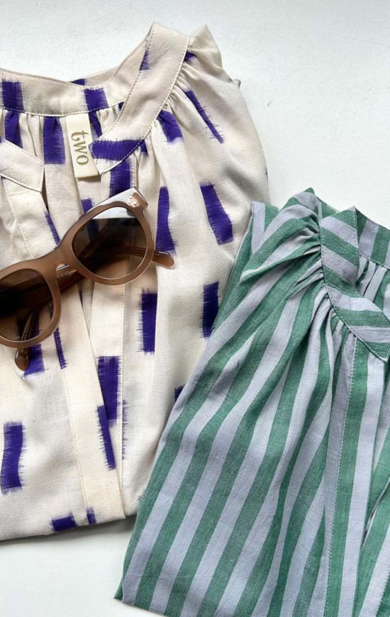  Two 튜닉 흰색/보라색 이캇 무늬  두 벌 - OTHER BRANDS