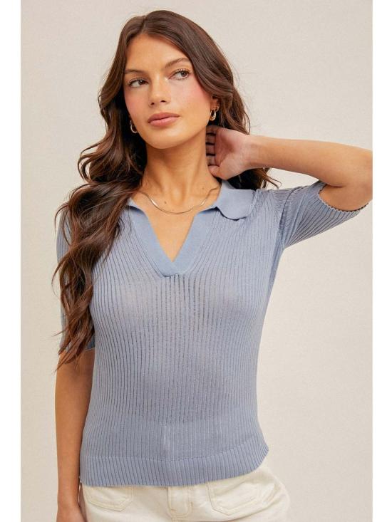  Hem&Thread 반팔 티셔츠 Brinna 니트 폴로 셔츠 블루