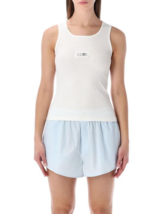  MM6 메종마르지엘라 민소매 티셔츠 Mm6 메종 마르지엘라 골지 저지 탱크탑 화이트