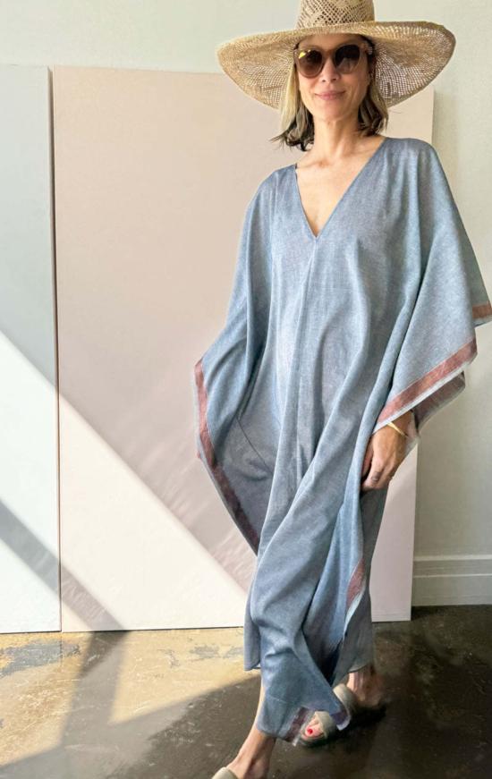  투 롱 원피스 V넥 카프탄 (회색/청동색) - TWO