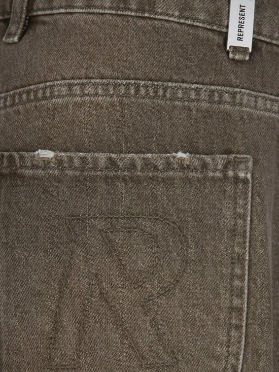  리프레젠트 데님 팬츠 리워싱 효과가 있는 워싱 올리브 진을 표현하세요 - REPRESENT