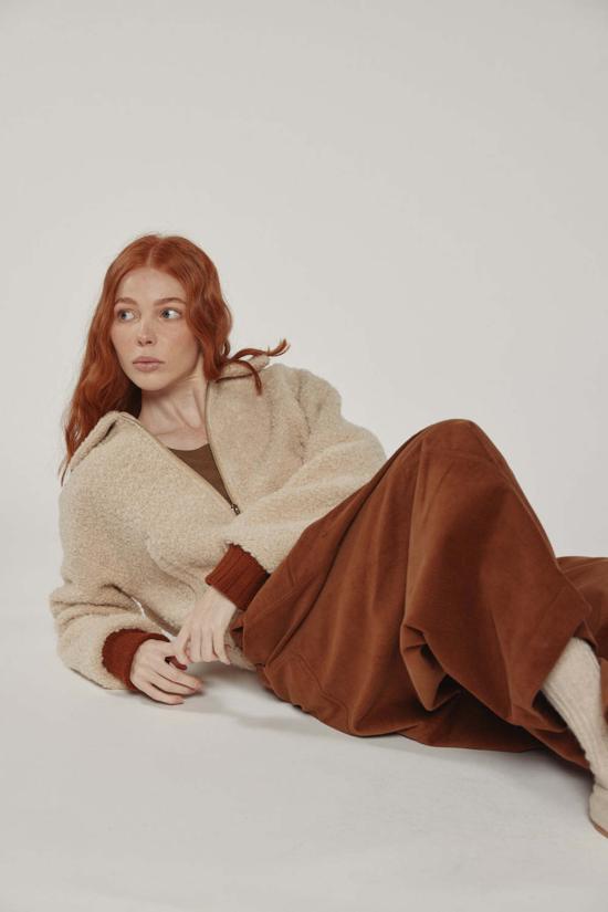  아멘테 봄버 자켓 울 블렌드 골지 숏 봄버 재킷 오트밀 색상 - AMENTE