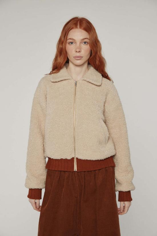  아멘테 봄버 자켓 울 블렌드 골지 숏 봄버 재킷 오트밀 색상