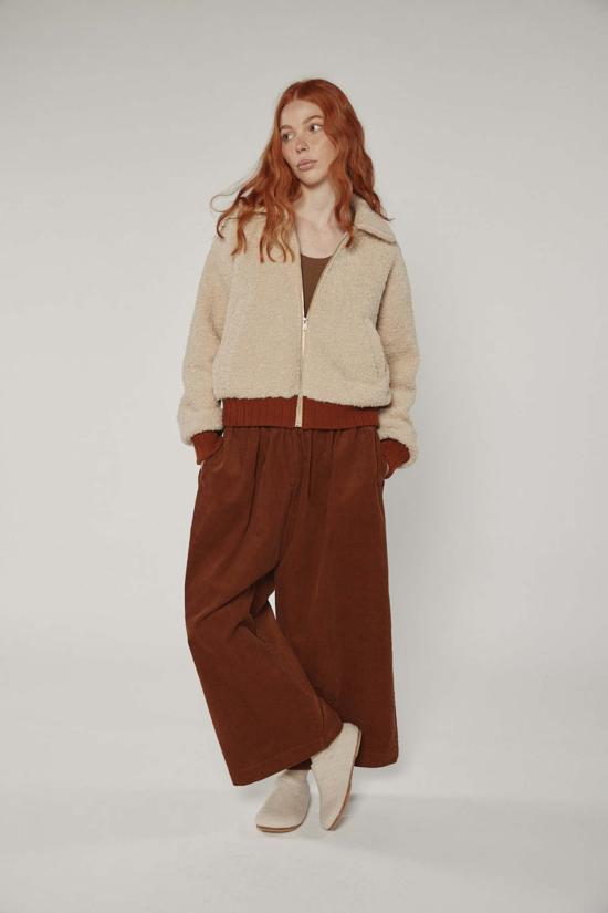  아멘테 봄버 자켓 울 블렌드 골지 숏 봄버 재킷 오트밀 색상 - AMENTE