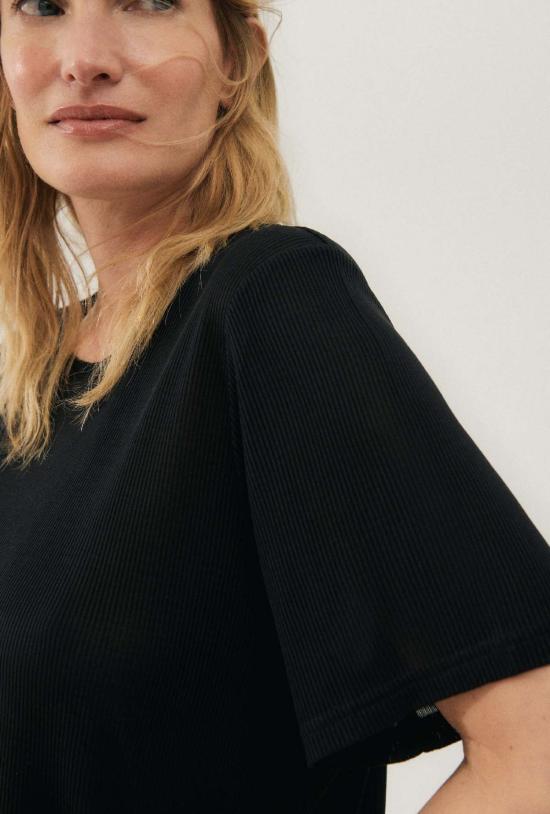  실크 런드리 반팔 티셔츠 골지 티셔츠 블랙 - SILK LAUNDRY