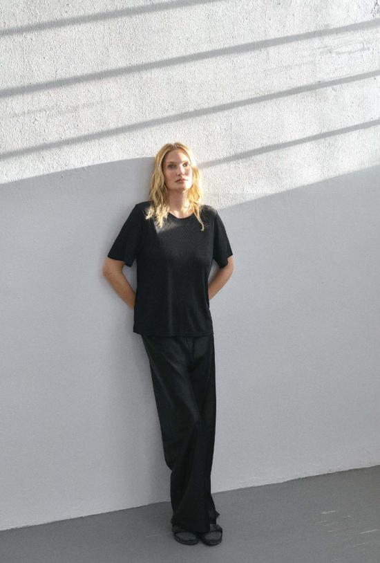  실크 런드리 반팔 티셔츠 골지 티셔츠 블랙