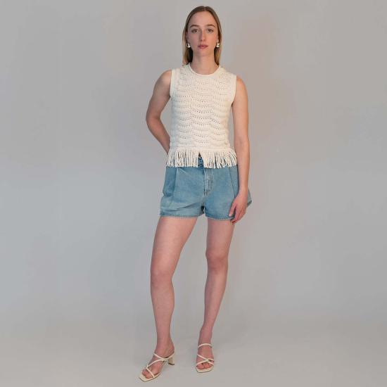  알리지 민소매 티셔츠 알리시 니트 태슬 탱크탑 크림색 - ALYSI