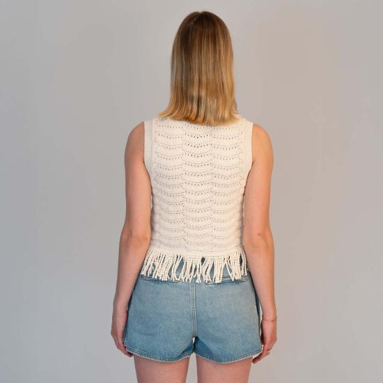  알리지 민소매 티셔츠 알리시 니트 태슬 탱크탑 크림색 - ALYSI