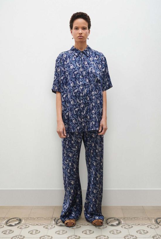  실크 런드리 반팔 티셔츠 반팔 보이프렌드 셔츠 하운즈 페이즐리