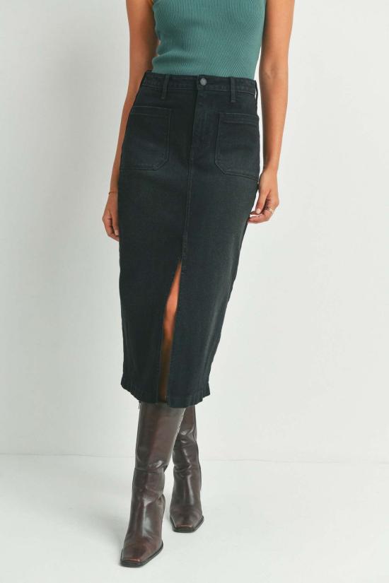  Just Black Denim 데님 스커트 저스트 블랙 데님 유틸리티 포켓 미디 스커트, 워싱 블랙/미디엄 - OTHER BRANDS