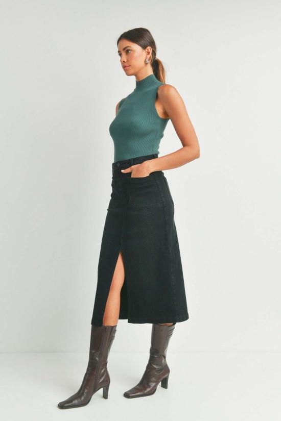  저스트 블랙 데님 데님 스커트 유틸리티 포켓 미디 스커트, 워싱 블랙/미디엄 - JUST BLACK DENIM