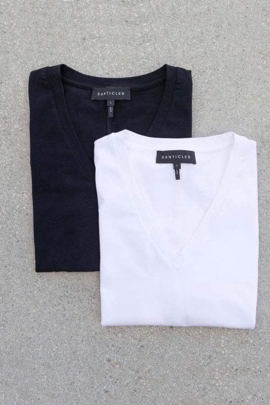  Santicler 반팔 티셔츠 산티클러 마그다 오가닉 코튼 번들 브이넥 티셔츠 블랙/화이트 - OTHER BRANDS