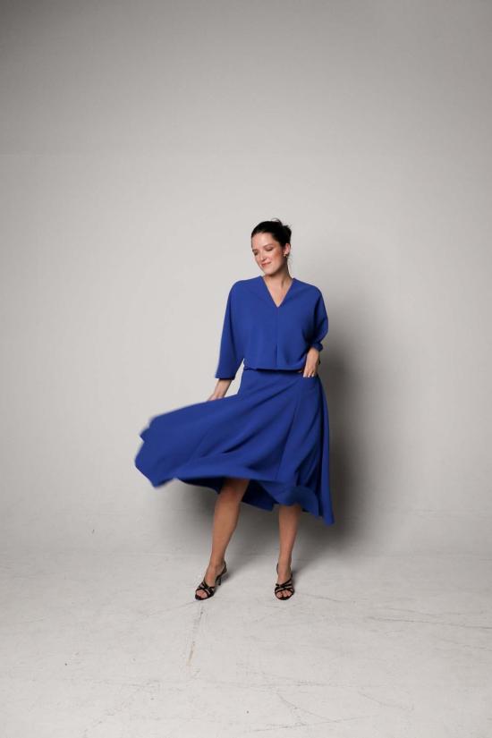  KAAREM 롱 스커트 Kaarem Panax 하이 웨이스트 포켓  Azure Blue - OTHER BRANDS