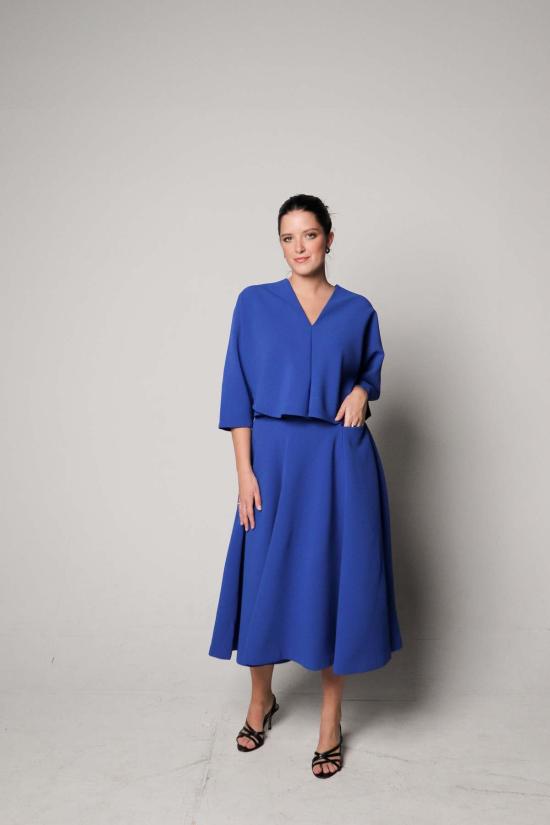  KAAREM 롱 스커트 Kaarem Panax 하이 웨이스트 포켓  Azure Blue - OTHER BRANDS