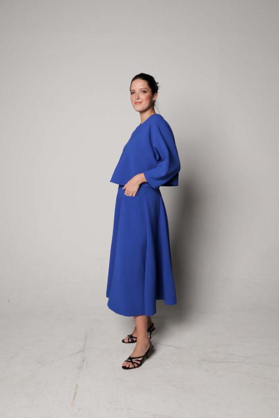  KAAREM 롱 스커트 Kaarem Panax 하이 웨이스트 포켓  Azure Blue - OTHER BRANDS