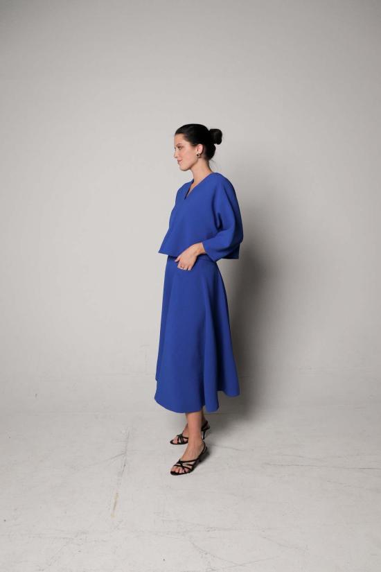  KAAREM 롱 스커트 Kaarem Panax 하이 웨이스트 포켓  Azure Blue - OTHER BRANDS