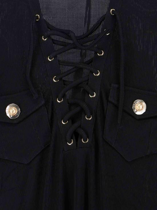  발망 블라우스 레이스업 탑 블랙 - BALMAIN