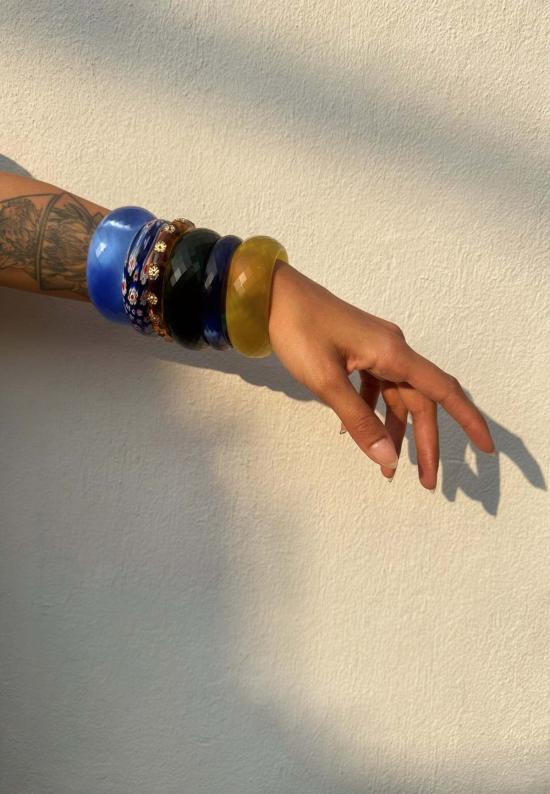  IKKIVI 커프스 링크/타이 홀더 이키비 크리스탈 컷 플로럴 레드 블루 뱅글 - OTHER BRANDS