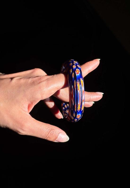  이키비 커프스 링크/타이 홀더 크리스탈 컷 플로럴 레드 블루 뱅글