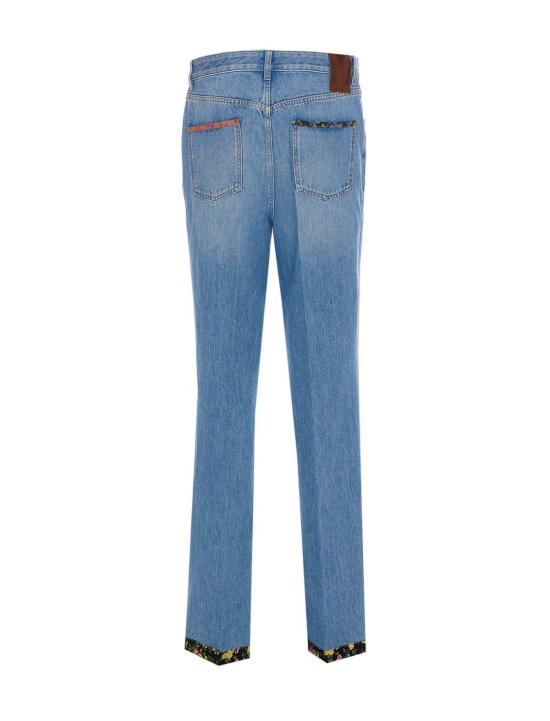  발렌티노 가라바니 데님 팬츠 플로럴 프린트 밑단  블루 - VALENTINO GARAVANI