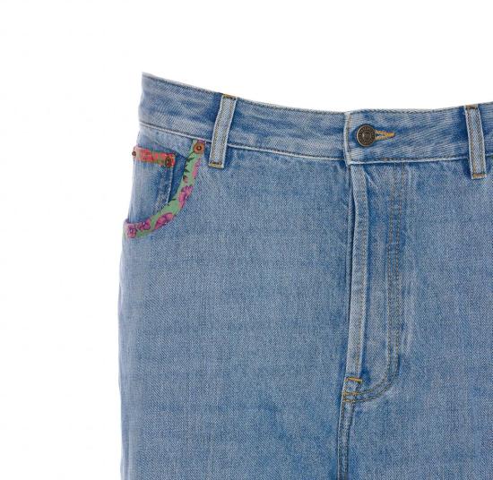  발렌티노 가라바니 데님 팬츠 플로럴 프린트 밑단  블루 - VALENTINO GARAVANI