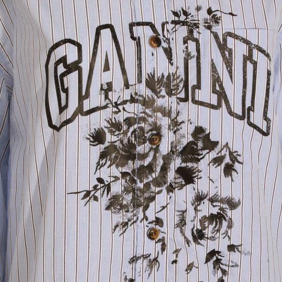  가니 셔츠 라이트 블루 앤 블랙 셔츠 블루 - GANNI