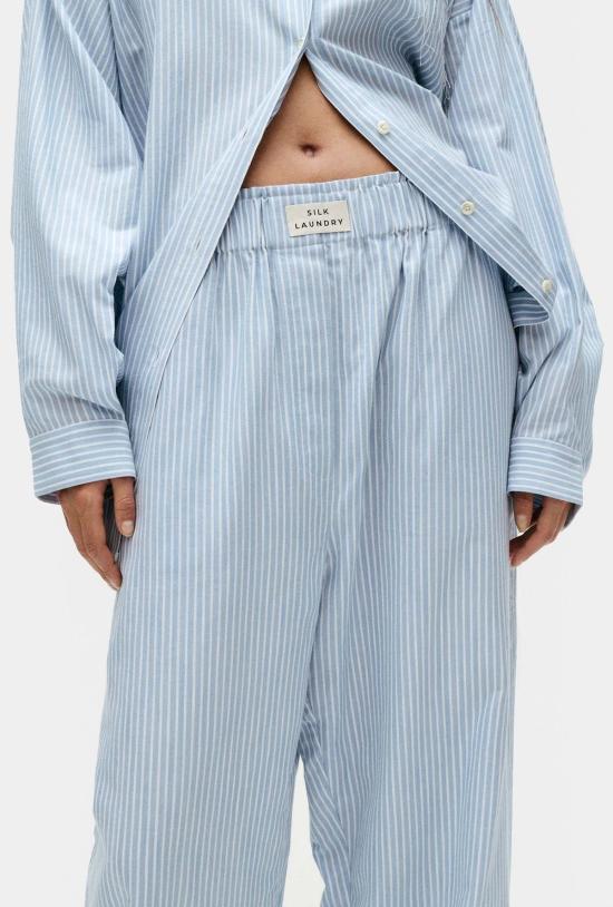  실크 런드리 스트레이트 팬츠 실크 세탁 면 종이 가방 바지 스톰 스트라이프 - SILK LAUNDRY