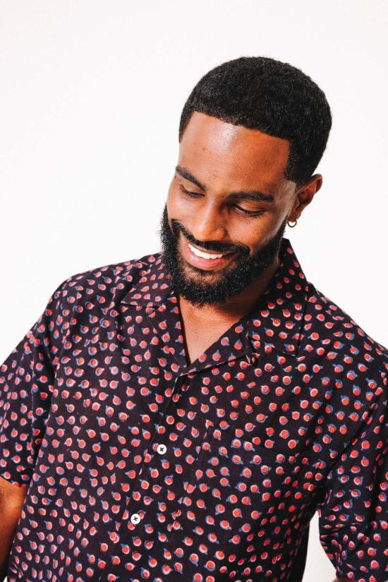  DUSHYANT. 반팔 셔츠 두샨트. 핸드 프린팅 돈 캠프 칼라  블러드 문 프린트 - OTHER BRANDS