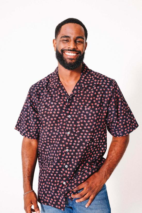  DUSHYANT. 반팔 셔츠 두샨트. 핸드 프린팅 돈 캠프 칼라  블러드 문 프린트 - DUSHYANT