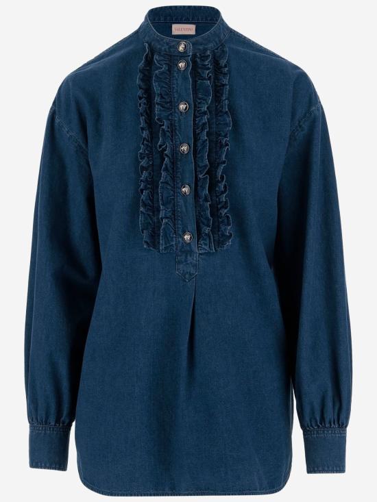  발렌티노 가라바니 블라우스 발렌티노 러플 데님 블라우스 미디엄 블루 데님