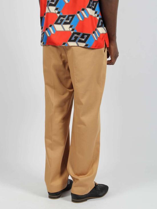  구찌 스트레이트 팬츠 웹 디테일 코튼 팬츠 라이트 브라운 - GUCCI