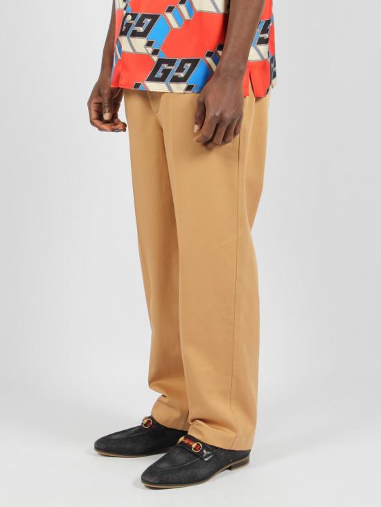  구찌 스트레이트 팬츠 웹 디테일 코튼 팬츠 라이트 브라운 - GUCCI
