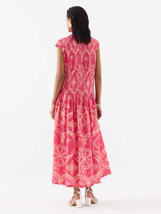  이키비 롱 원피스 Ikkivi 아레카 팜 루칭 드레스 핑크 - IKKIVI