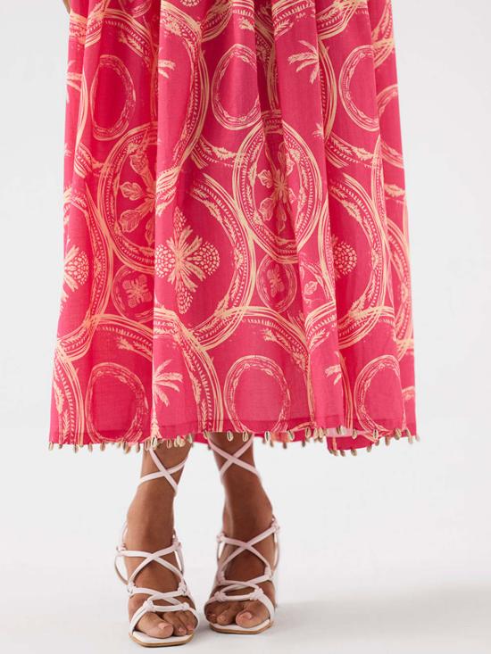  이키비 롱 원피스 Ikkivi 아레카 팜 루칭 드레스 핑크 - IKKIVI