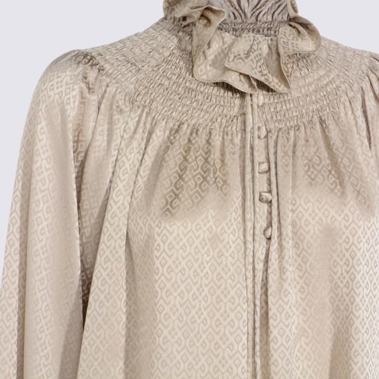  버버리 블라우스 실크 셔츠 토프 베이지 입 패트 - BURBERRY