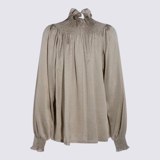  버버리 블라우스 실크 셔츠 토프 베이지 입 패트 - BURBERRY