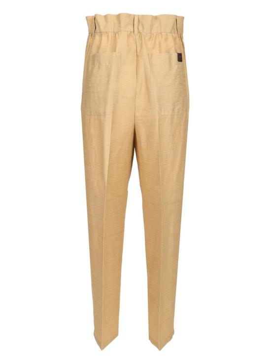  막스마라 스트레이트 팬츠 린넨 및 실크 베이지 - MAX MARA