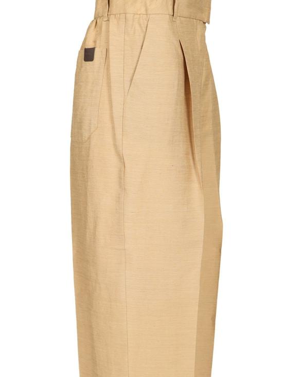  막스마라 스트레이트 팬츠 린넨 및 실크 베이지 - MAX MARA