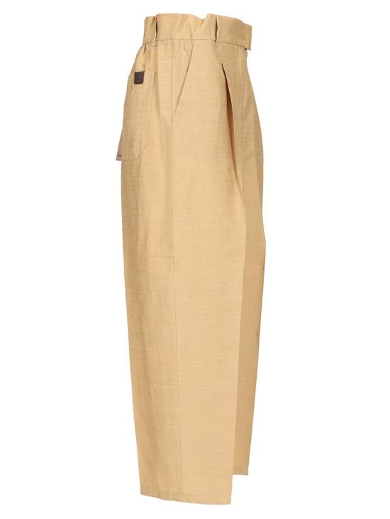  막스마라 스트레이트 팬츠 린넨 및 실크 베이지 - MAX MARA