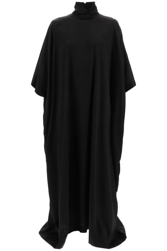  발렌시아가 롱 원피스 새틴 케이프 드레스 블랙 - BALENCIAGA