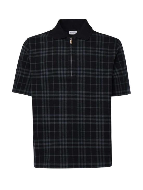  버버리 폴로 티셔츠 스트레치 코튼 블렌드 폴로 셔츠 체크 잉크