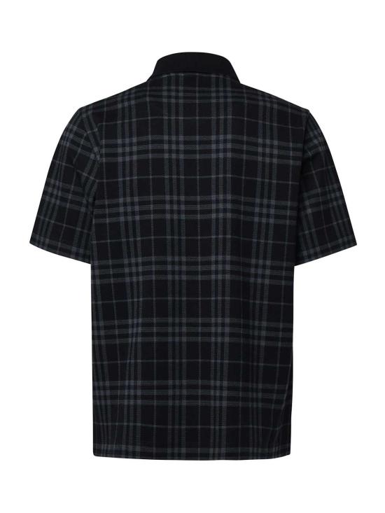  버버리 폴로 티셔츠 스트레치 코튼 블렌드 폴로 셔츠 체크 잉크 - BURBERRY