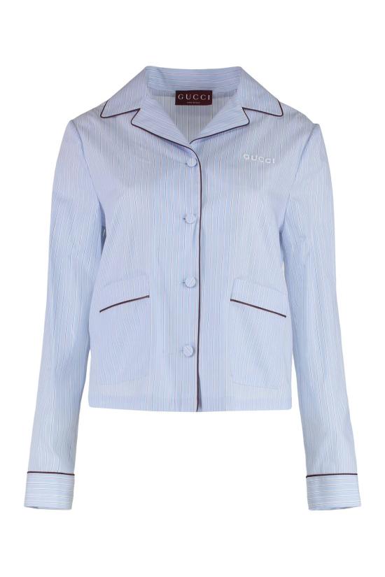  구찌 블라우스 스트라이프 코튼 셔츠 라이트 블루