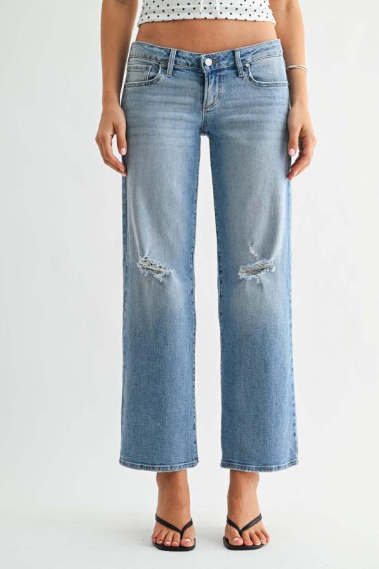  저스트 블랙 데님 데님 팬츠 슈퍼 로우 라이즈 릴렉스드 진 라이트 데님