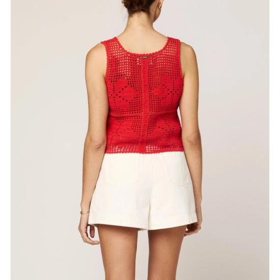  클레오벨라 민소매 티셔츠 미유키 크로셰 탑 레드 - CLEOBELLA