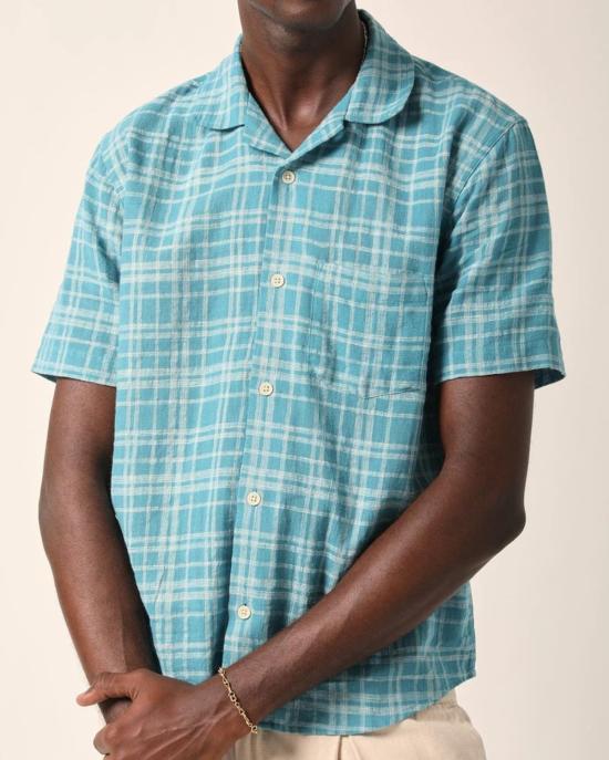  코리도 반팔 셔츠 복도 린넨 체크무늬 SS 캠프