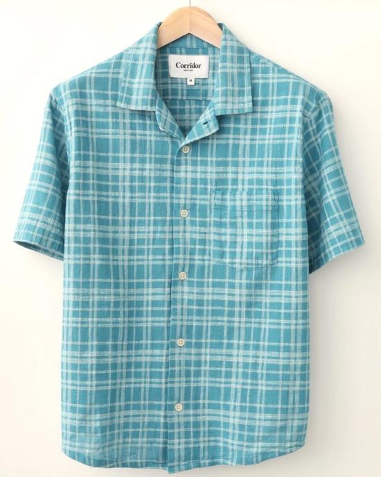  코리도 반팔 셔츠 복도 린넨 체크무늬 SS 캠프 - CORRIDOR