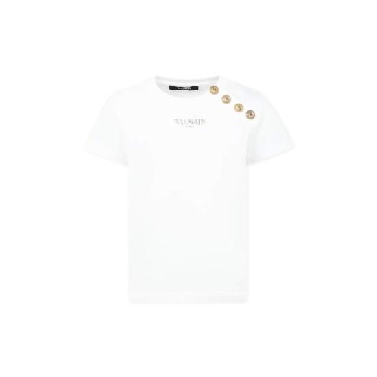  [키즈] 발망 트레이닝 상의 아동용 흰색 티셔츠 (골드 로고)