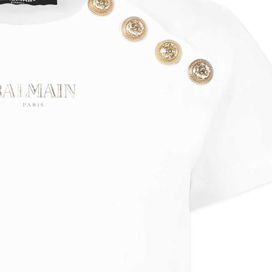  [키즈] 발망 트레이닝 상의 아동용 흰색 티셔츠 (골드 로고) - BALMAIN